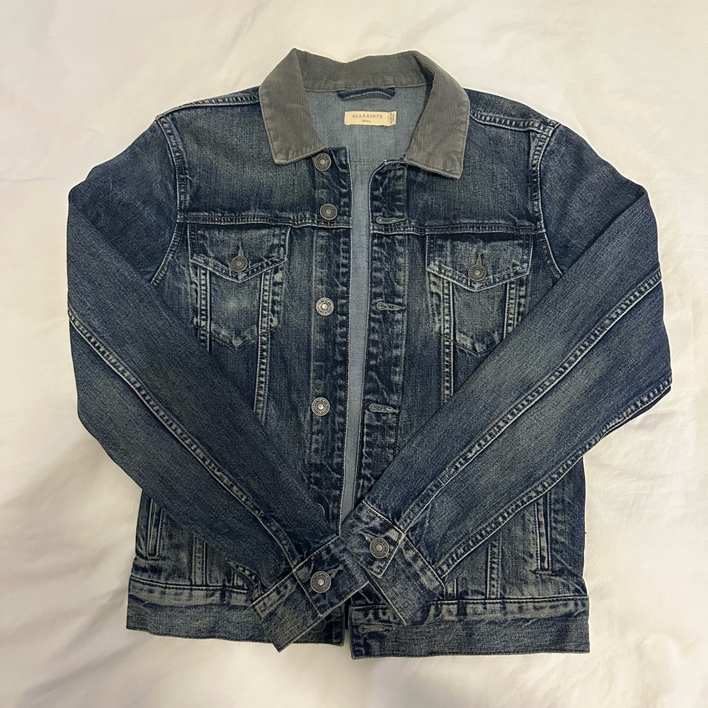Allsaints Denim Jacket with Corduroy Collar Detail